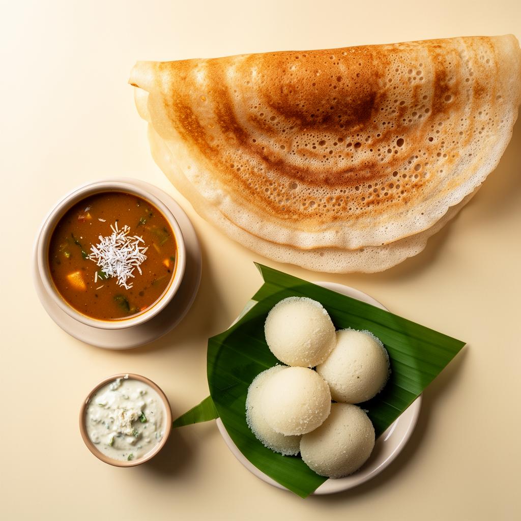Dosa, sambar, idli and chutney