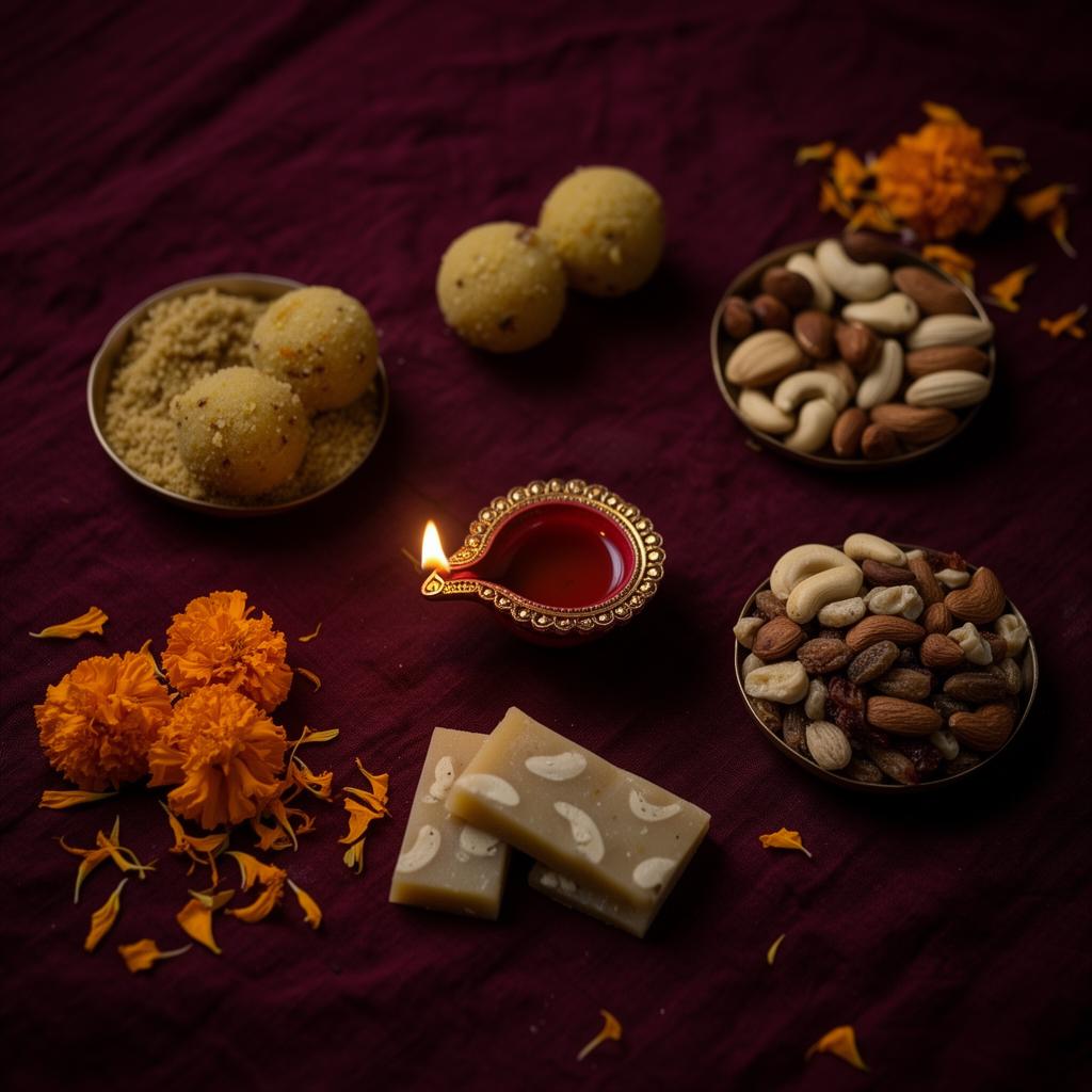 Festive Indian sweets with diya