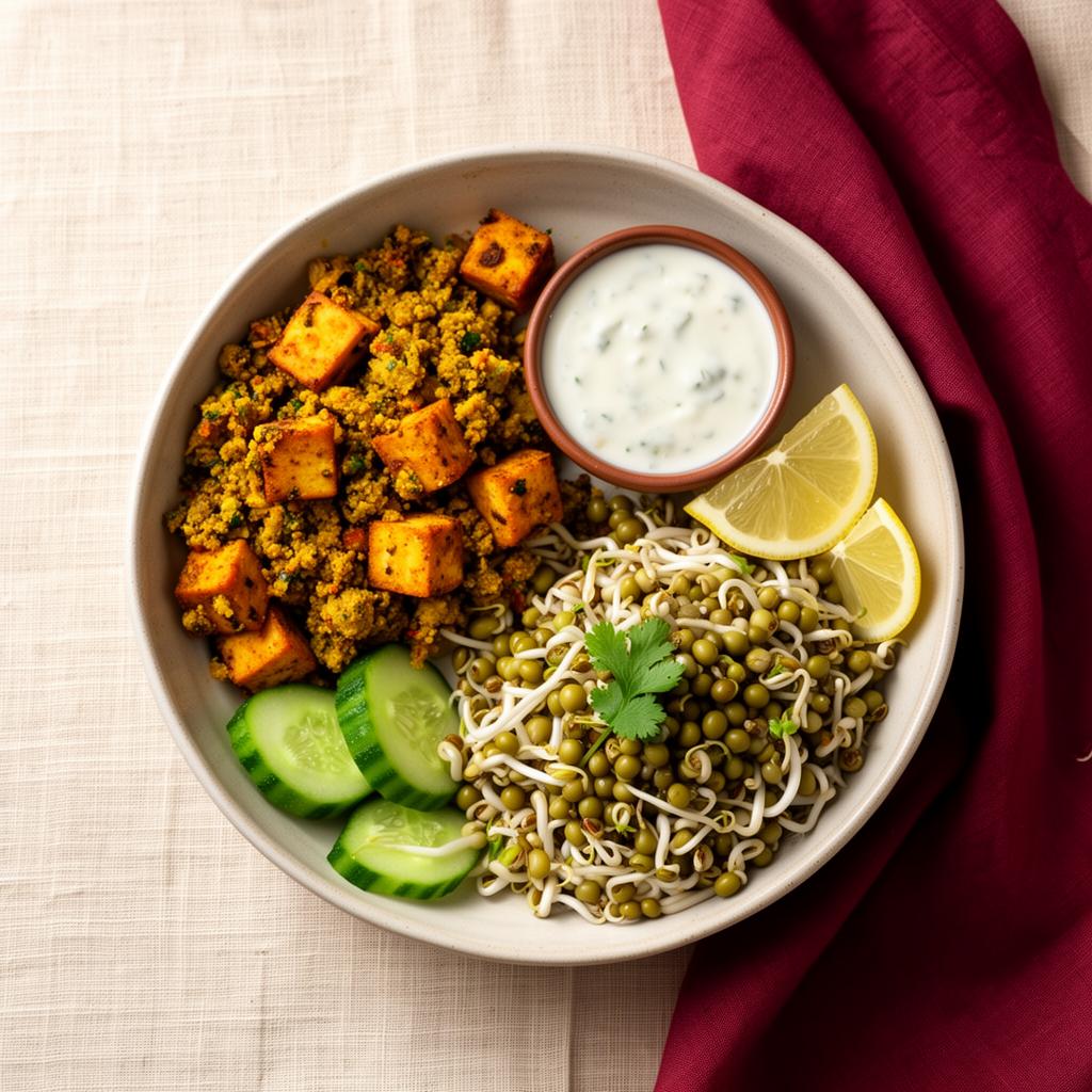 Paneer bhurji and sprouts bowl
